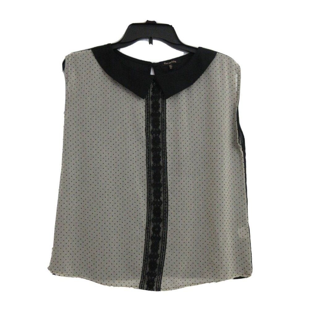 Max and Riley Blouse Size Medium Black Ivory Polka Dot Sheer Sleeveless Dressy